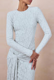 Evangela Powder Blue Lace Crew Neck Maxi Dress With Wrap Detail