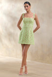 Orelisse Green Lace Square Neck Mini Dress