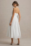 Jezebel White Lace Plunge Neck Collared Midi Dress