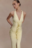 Alessandra Slinky Ruffle Maxi Dress Lemon