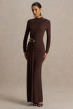 Zadie Brown High Neck Maxi Dress With Gathered Detail