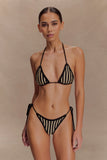 Corrie Crochet Tie Up Bikini Top Black And Neutral Stripe