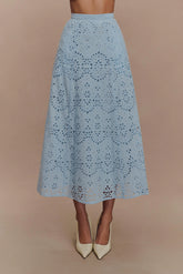 Arla Broderie Midi Skirt Pale Cornflower Blue