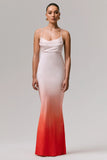 Lucie Red Ombre Satin Cowl Neck Maxi Dress