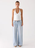 Neo Low Rise Wide Leg Denim Jeans Light Blue Wash