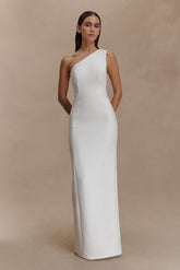 Milena One Shoulder Crepe Maxi Dress White