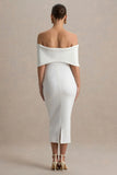 Droplet White Bow Bardot Maternity Midi Dress