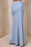 Vayla Powder Blue Matte Satin Asymmetric Drop Waist Maxi Skirt