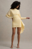 Emilia Pale Lemon Long Sleeve Mini Dress With Sash