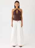 Allira Linen Halter Top Chocolate Drizzle