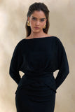 Miravia Black Satin Wide Neck Long Sleeve Top