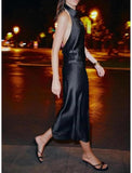 Women Halter Top Cowl Neck Backless Satin Silk Tank Tops Elegant Going Out Clubwear