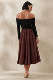 Frederica Black And Brown Bardot Neck Midi Dress