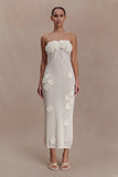 Samantha Crochet Midi Dress With Flowers Ivory