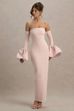Myah Pink Bandeau Long Sleeve Maxi Dress With Puff Cuffs