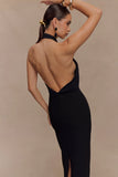 Mierah Halter Midi Dress Black
