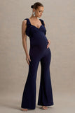 Impeccable Navy Sweetheart Bow Strap Maternity Jumpsuit
