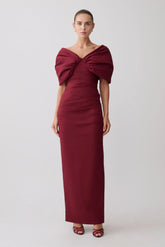 Thelma Bardot Maxi Dress Wine