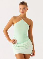 Keanu Cupro Mini Dress Aqua