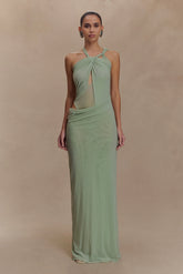 Edwina Knotted Mesh Maxi Dress Sage