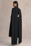 Nova Black High Neck Midi Dress With Cape Sleeves