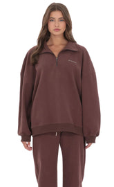 Quarter Zip Up Jumper in Brown