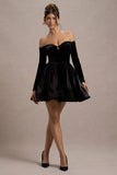 Ottie Black Velvet Bardot Skater Mini Dress