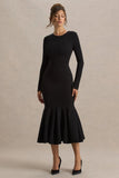 Liberty Black High Neck Mermaid Midi Dress With Ruffling Detail