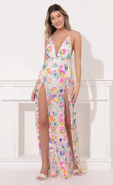 Sequin Maxi Dress in White Multicolor