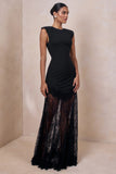 Fianna Black Crew Neck Maxi Dress With Lace Skirt