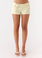 Favourite Moment Belt Mini Shorts - Pale Yellow