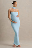 Glaze Powder Blue High Neck Maternity Maxi Dress