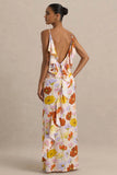 Thames Bright Floral Print Satin Cowl Neck Maxi Dress