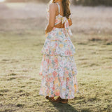 Women Floral Maxi Dress Sleeveless Bow Back Tiered Boho Flowy Long Dresses Summer Fall