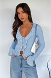 Women Going Out Tops Ruffle Trim Button Front V Neck Flared Sleeve Shirt Y2k Crop Top