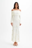Kiki Off Shoulder Knit Rose Maxi Dress Ivory