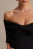 Libra Black Bow Bardot Maternity Maxi Dress