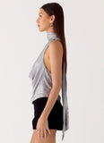 Shining Lights Cowl Top Silver