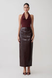 Thalia Croc Faux Leather Midi Skirt Merlot
