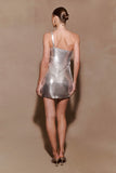 Lyle One Shoulder Glow Mesh Mini Dress Silver