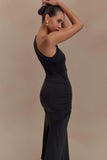 Chloe Peached Jersey One Shoulder Midi Dress Black