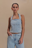 Dayna Denim Halter Top Light Blue