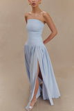Maureen Cotton Shirring Maxi Dress Powder Blue