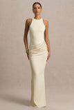 Akari Cream Crew Neck Maxi Dress With Satin Skirt
