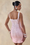 Rionelle Pink And White Sequin Mini Dress