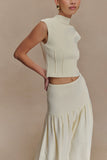 Romaine High Neck Bandage Knit Top Ivory