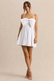 Elina White Square Neck Mini Dress With Bow Detail