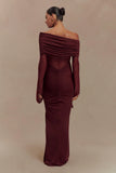 Kaitlin One Shoulder Slinky And Mesh Maxi Dress Burgundy