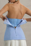 Autumn Powder Blue Bandeau Mini Dress With Pleats