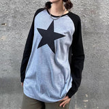 Women Star Shirt Y2k Tops Vintage Aesthetic Patchwork Long Sleeve Tee Shirts 90s Grunge Clothes